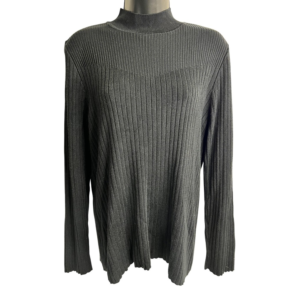 Liz Claiborne Lizsport Sweater Womens Medium Black Ribbed Mock Neck‎ Long Sleeve